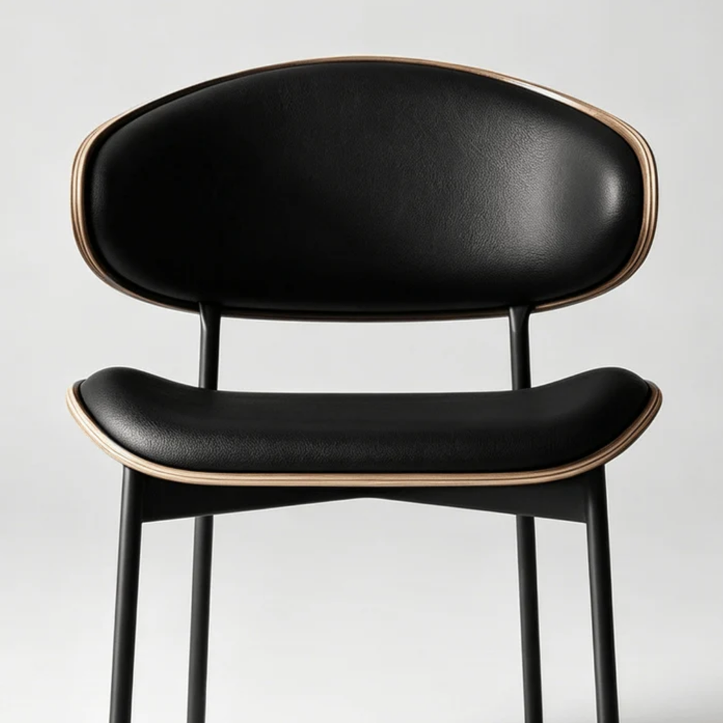 Front view of modern curved back dining chair