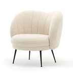 Front view of modern curved sherpa accent chair