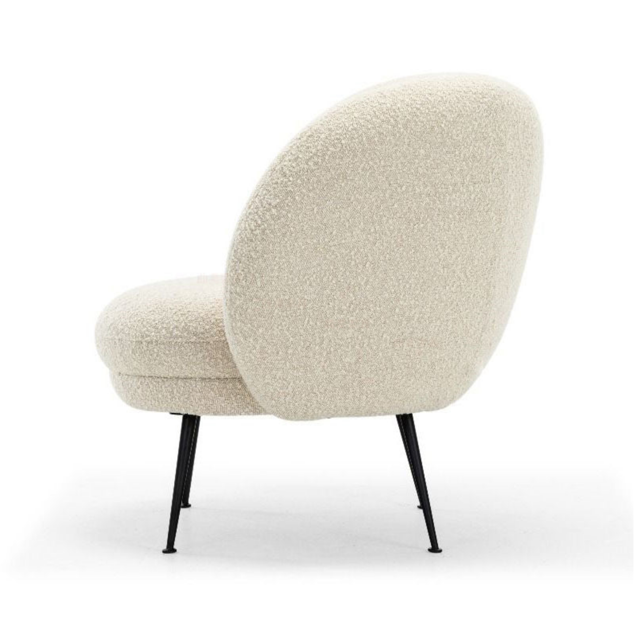 Side view of curved upholstered sherpa lounge chair