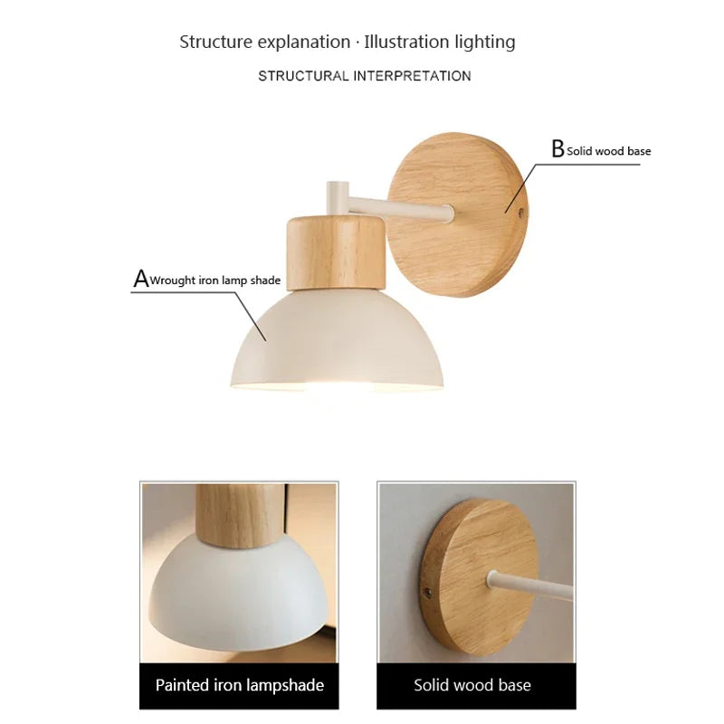 Nordic Wall Light LED Creative Modern Simple Corridor Bedroom Room Living Room Solid Wood Lighting Fixture