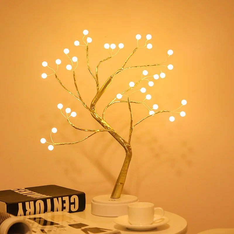 LED Birch Tabletop Bonsai Tree Night Light Christmas Decorate Lamp 8Modes Usb/Battery Bedside Room Decorative Fairy for Room