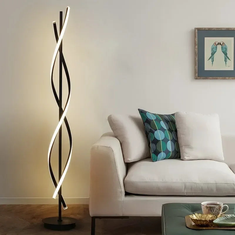Nordic Postmodern LED Floor Lamp RGB Livingroom Bedroom Study Hotel Line without Main Light Spiral Vertical Luxury Corner Lamps