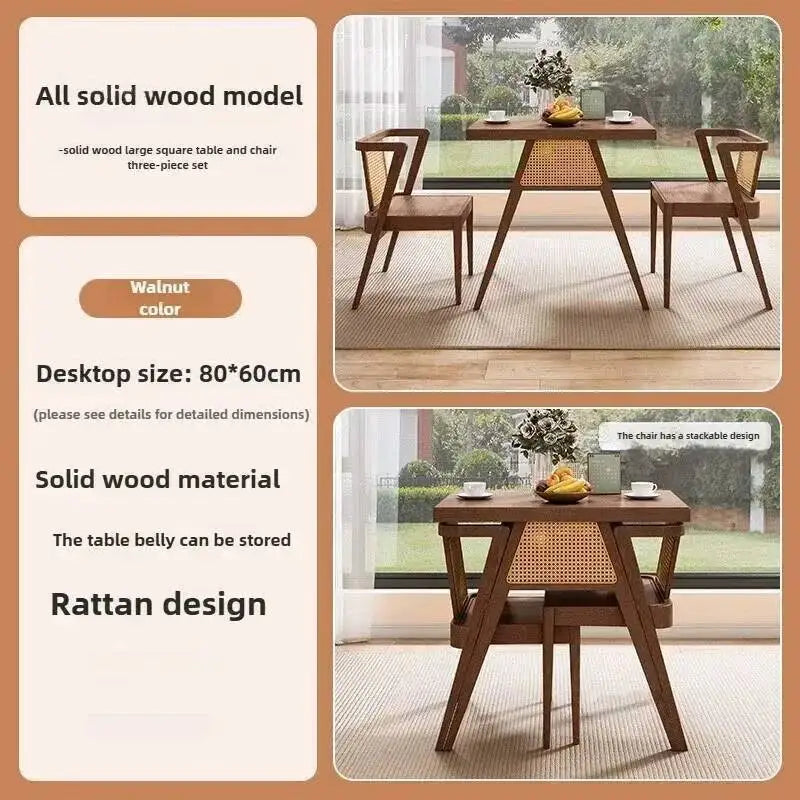 Garden Leisure Balcony Tea Table Solid Three-Piece Patio Furniture Rattan Wood Outdoor Tables and Chairs Furniture Nordic Sets M