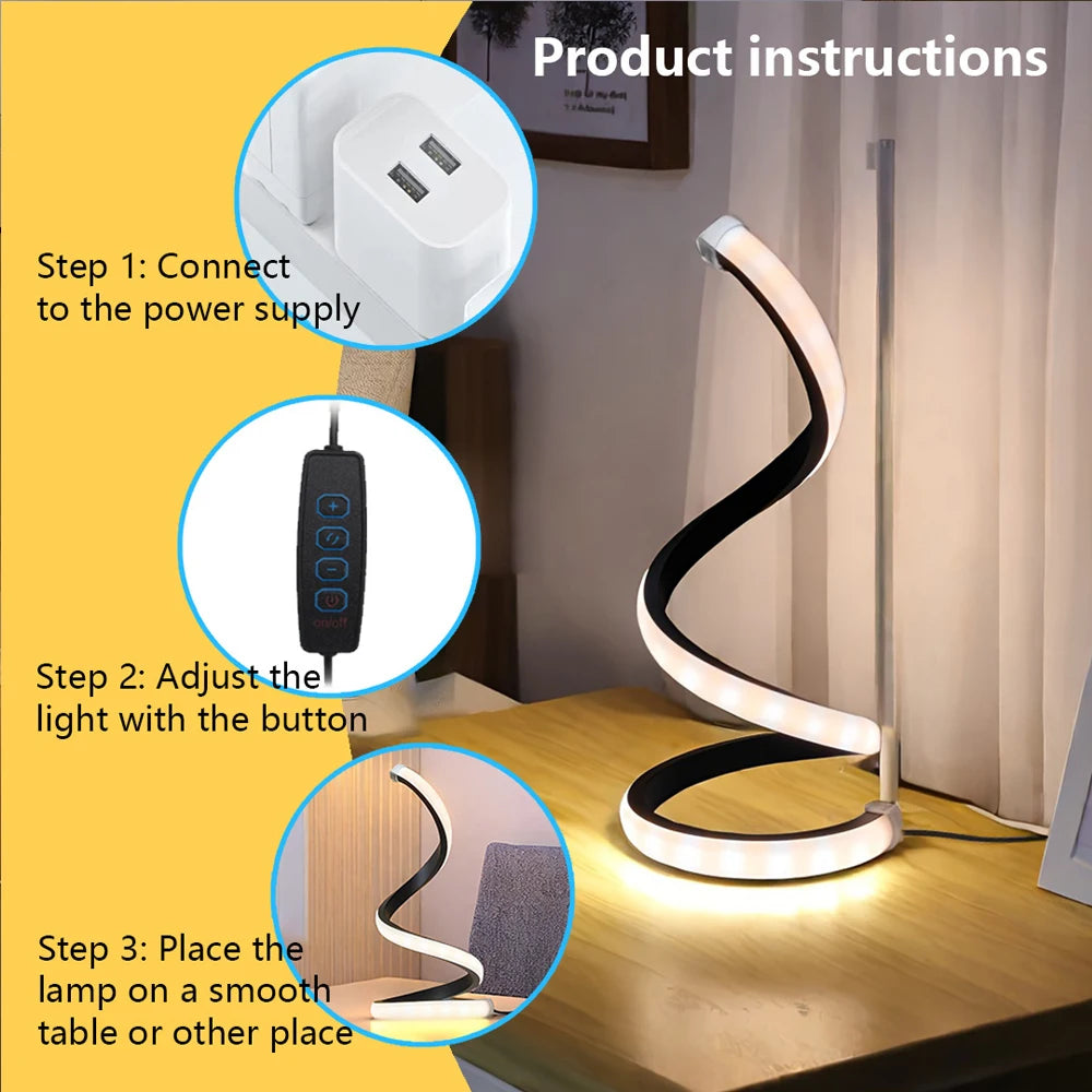 Simple Spiral External Emitting Bright Desktop Desk Lamp Table Lamps USB 3 Color for Living Room Bedroom Led Night Light Lamp