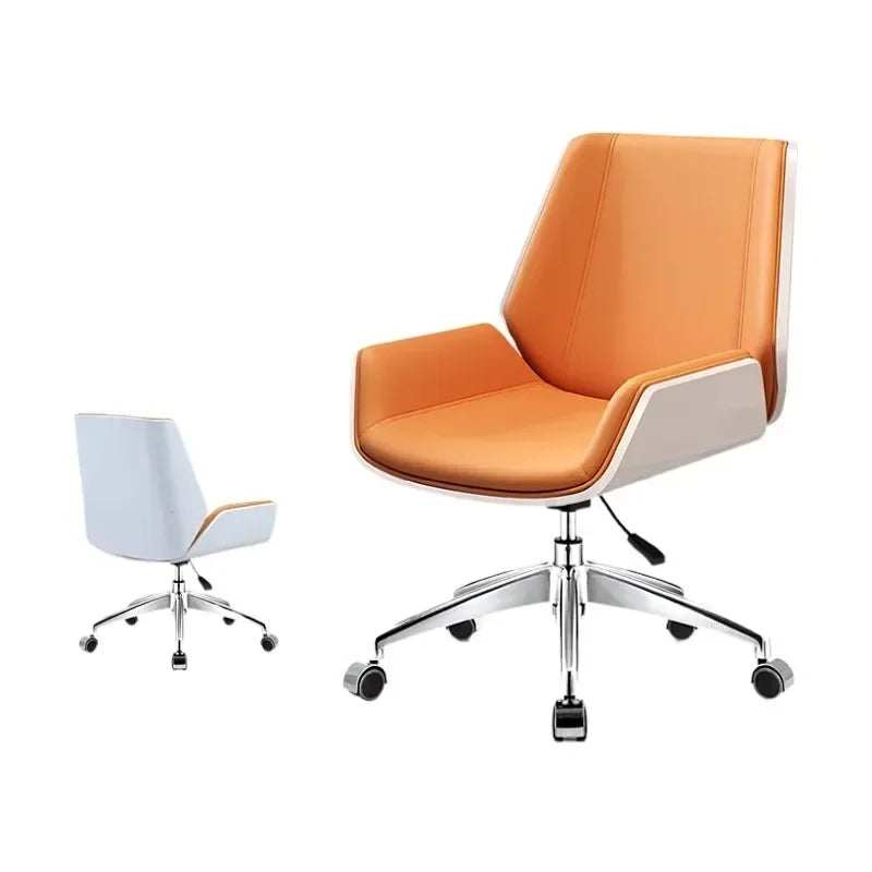 Luxury Leather Office Chair with Solid Wood Accent，Modern Swivel Executive Chair for Home Office Conference Room