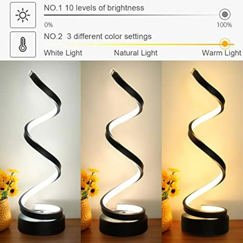 Modern Led Strip Spiral Table Lamp Night Light Dimmable 3 Color Bedside Lamp Desk Light for Bedroom Decoration Cute Light Lamp