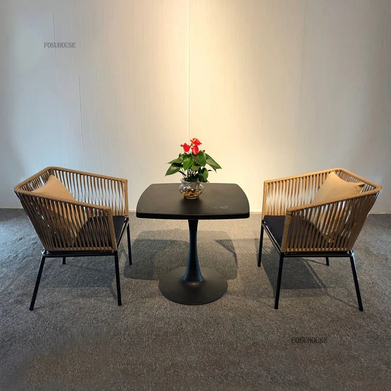 Nordic Aluminum Alloy Outdoor Table and Chair Set Villa Courtyard Garden Leisure Hemp Rope Chairs Outdoor Garden Furniture Sets