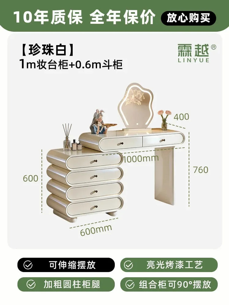 M45 Dresser, Chest, Integrated Italian Light Luxury Bedroom, Retractable Cream Style Small Makeup Table