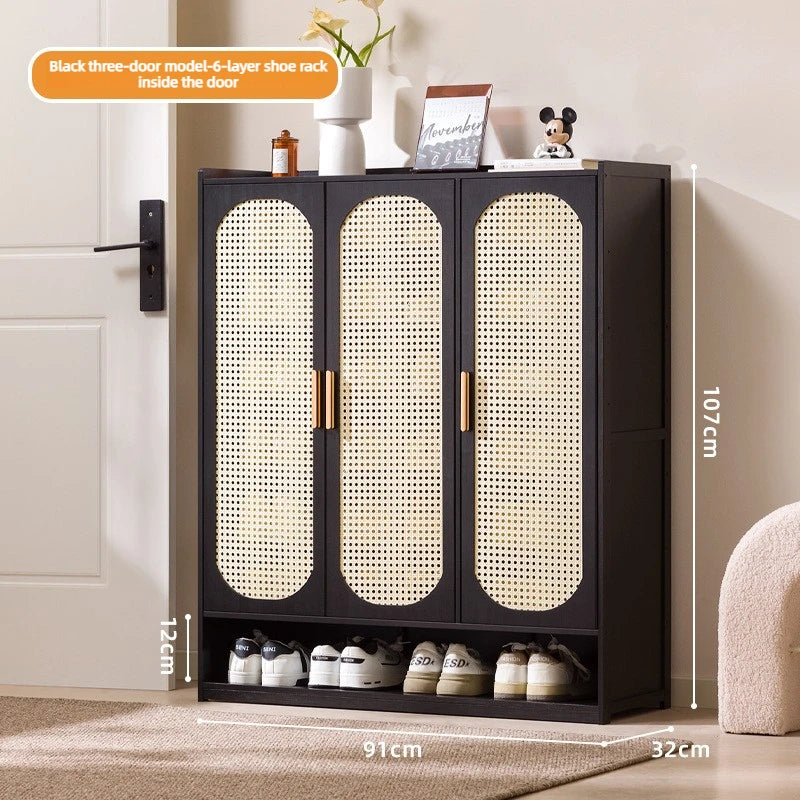 Multi Layer Bamboo Antique Style Shoe Cabinet, Rattan Breathable Shoe Cabinet, Living Room Kitchen Dining Room Storage Cabinet