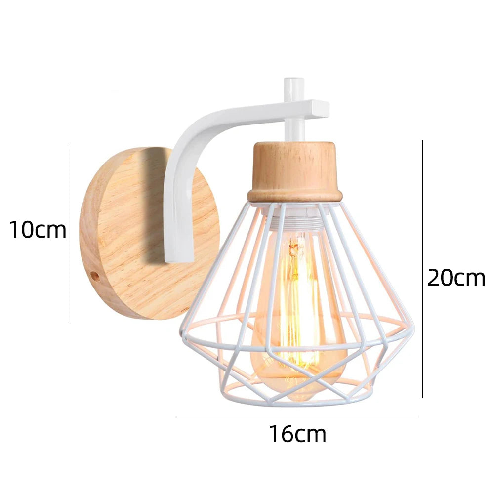 Vintage Retro Wood Wall Lamp Sconce Modern Wall Lights E27 LED Industrial Decor Indoor Lighting Bedside Lamp Dining Room Bedroom