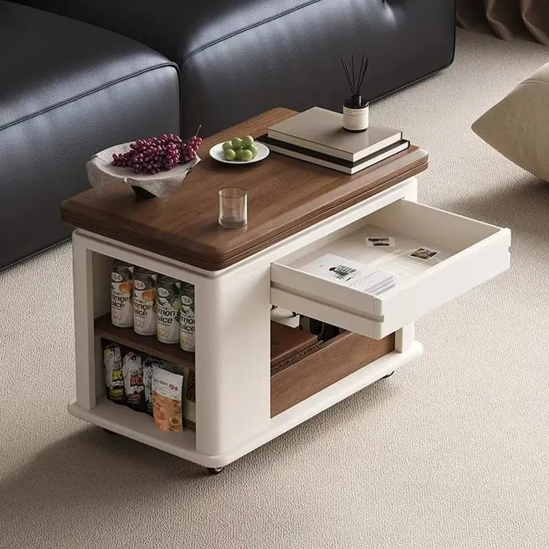 Solid Wood Sofa Trolley Simple Living Room Multi-Functional Mobile Folding Small Apartment Tea Table Antique Household Coffee Ta