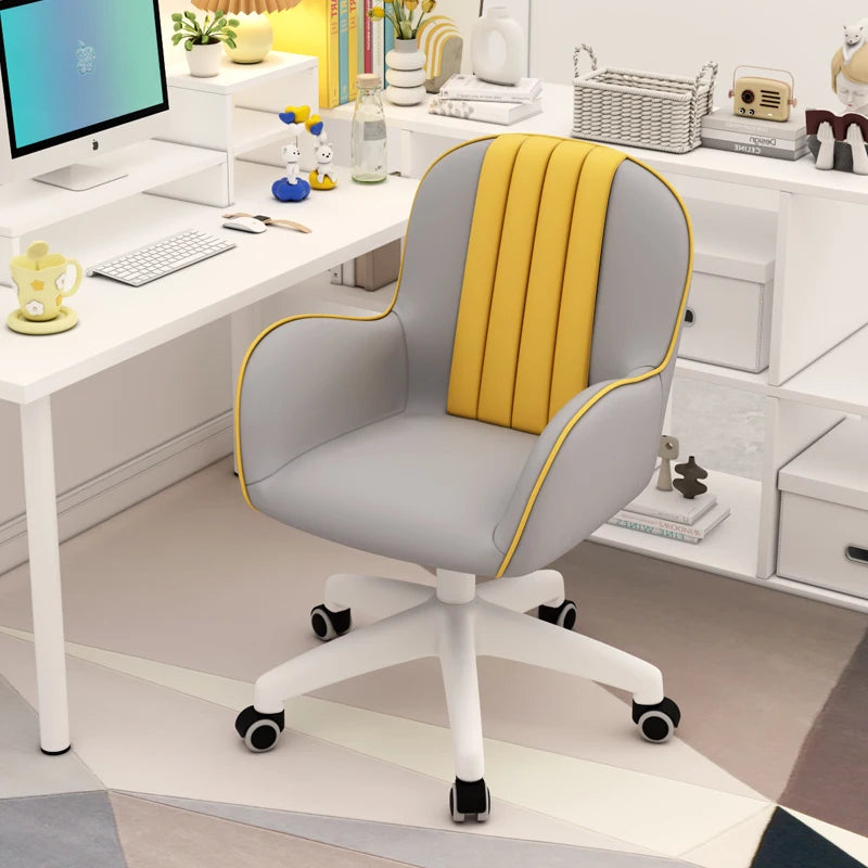 Simple Modern Computer Chair Latex Cushion Seat 360° Rotation Study Office Chair Bedroom Makeup Chair White Steel Legs