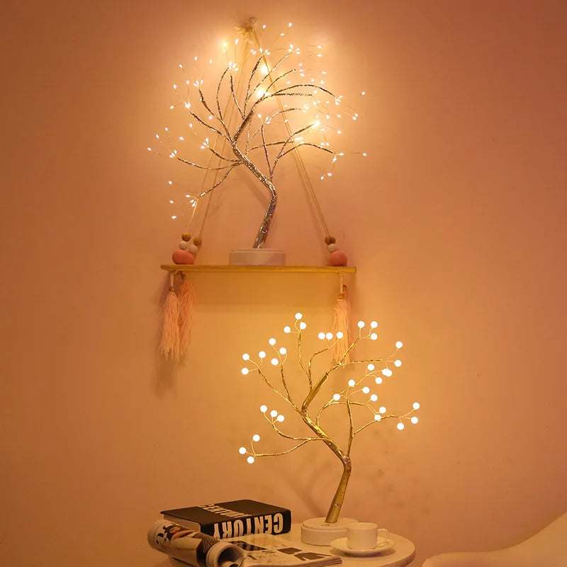 LED Birch Tabletop Bonsai Tree Night Light Christmas Decorate Lamp 8Modes Usb/Battery Bedside Room Decorative Fairy for Room