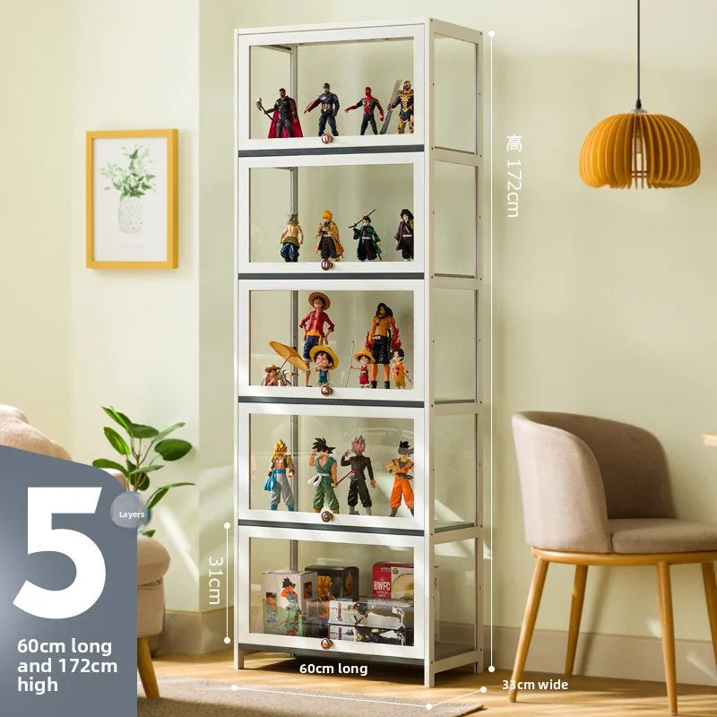 Figure Display Cabinet Imitation Glass Transparent Dust-Proof Display Cabinet Lego Toys Acrylic Storage Box Bookcase Shelf