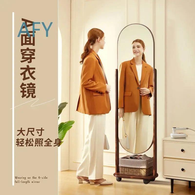 Premium Full Length Mirror with Clothing Rack and Pegboard Organizer Stand for Wardrobe Storage Rotating Casters Floor Mirror