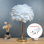 White Feather Lamp with Plug Powered Modern Table Lamp Cute Romantic Bedside Light for Girl Room Childrens Room Wed Decorat