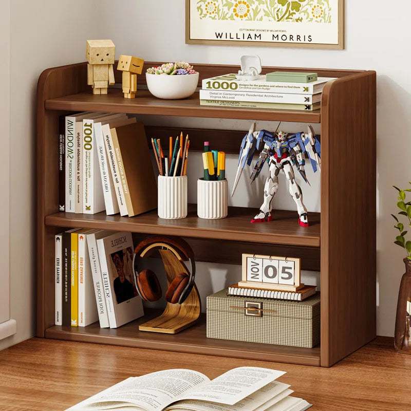 3 Tier Desktop Bookshelf Storage Shelves Wooden Open Bookcase Locker for Daily Household Children Study Bedroom Office Supplies