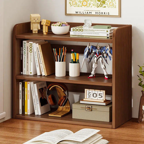 3 Tier Desktop Bookshelf Storage Shelves Wooden Open Bookcase Locker for Daily Household Children Study Bedroom Office Supplies