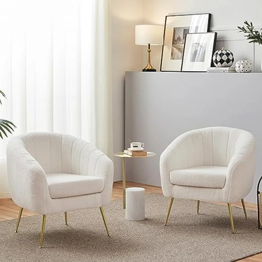 Accent Chair, Modern Cozy Vanity Chair with Gold Metal Legs, Boucle Fabric Armchair with Removable Seat Cushion for Living Room