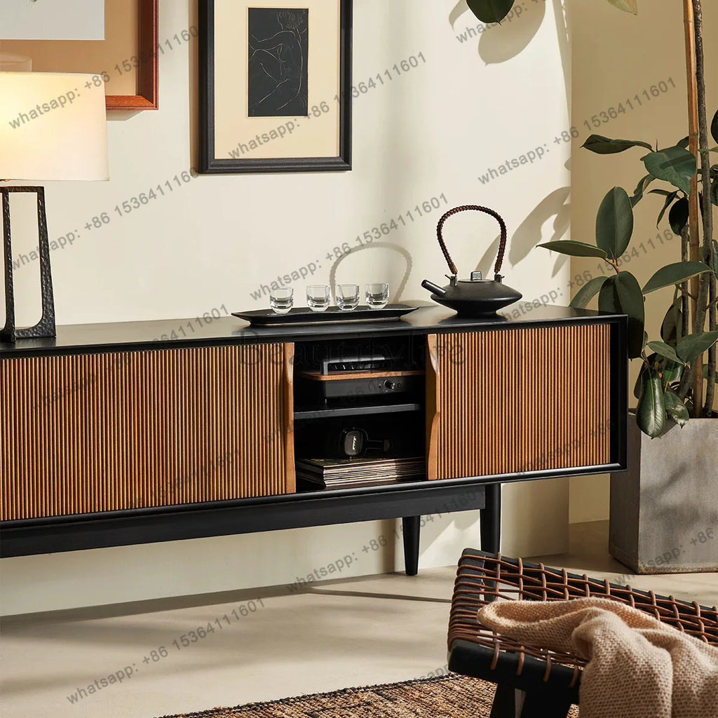 French Medieval Solid Wood TV Cabinet Household Small Apartment Solid Wood Floor Cabinet