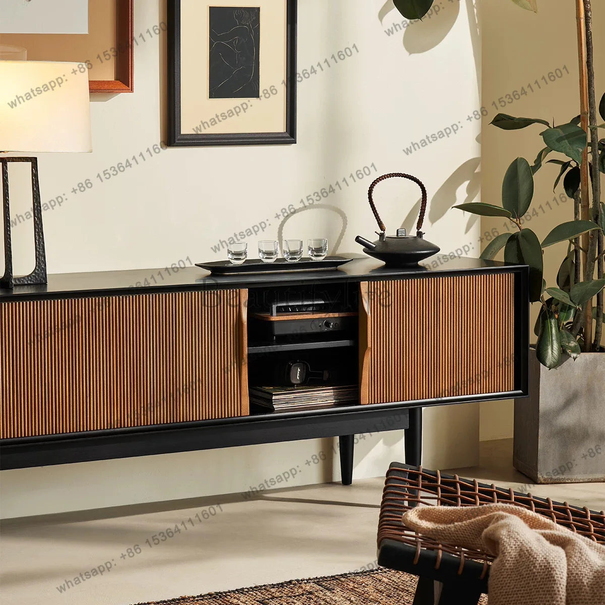 French Medieval Solid Wood TV Cabinet Household Small Apartment Solid Wood Floor Cabinet
