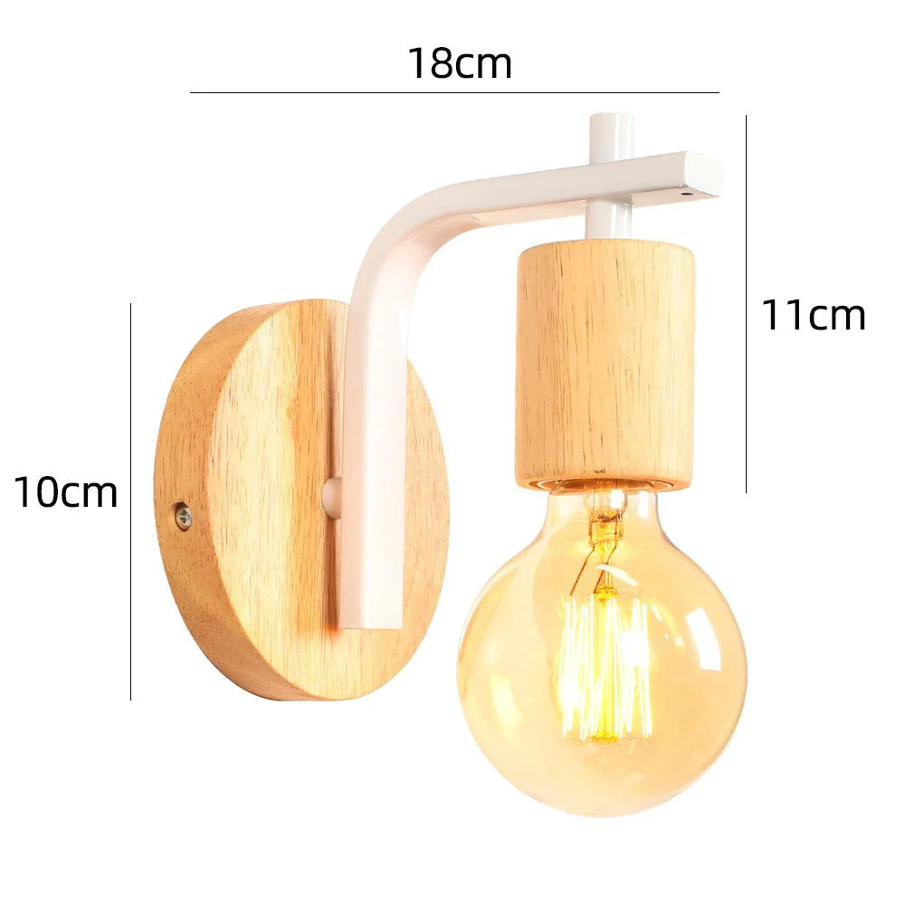 Vintage Retro Wood Wall Lamp Sconce Modern Wall Lights E27 LED Industrial Decor Indoor Lighting Bedside Lamp Dining Room Bedroom
