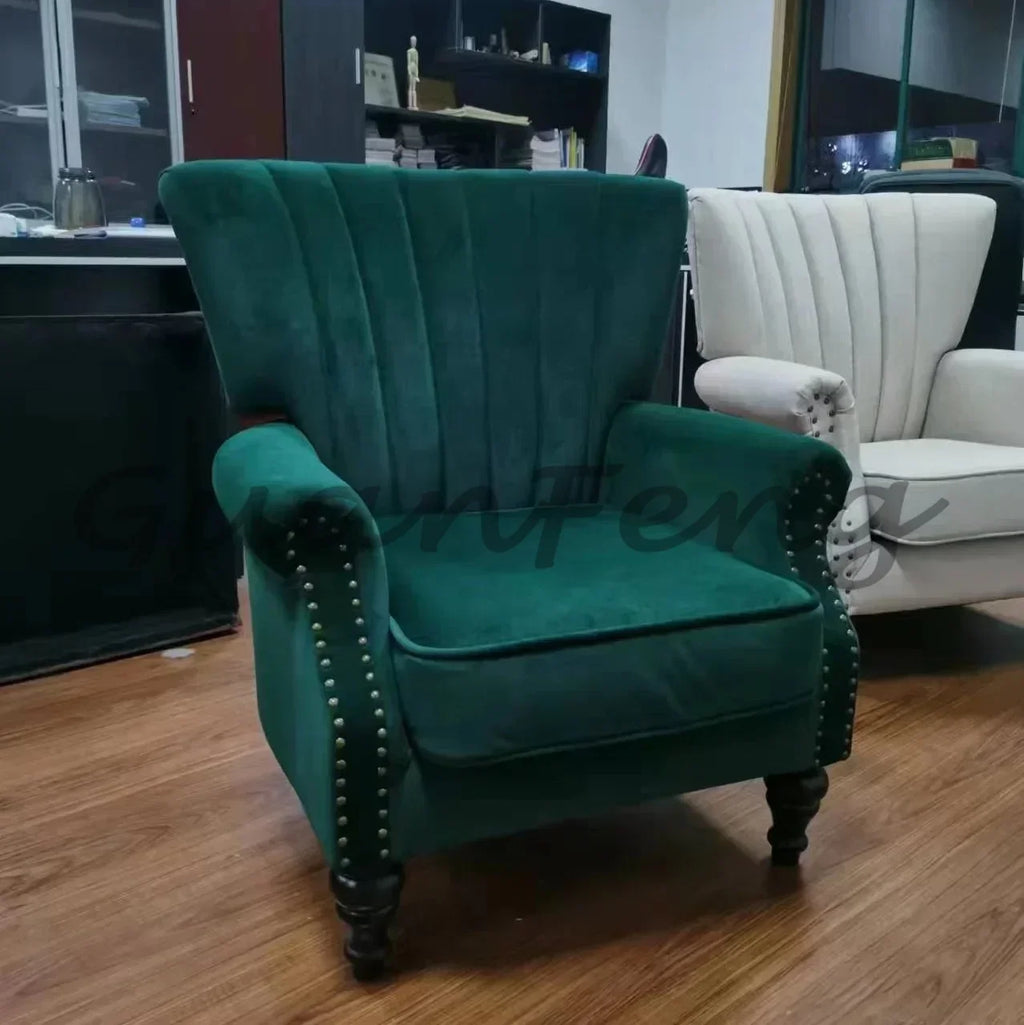 Tufted Armchair Velvet Lounge Wing Chair Fauteuil Salon Vintage Wingback Chair for Living Room Bedroo