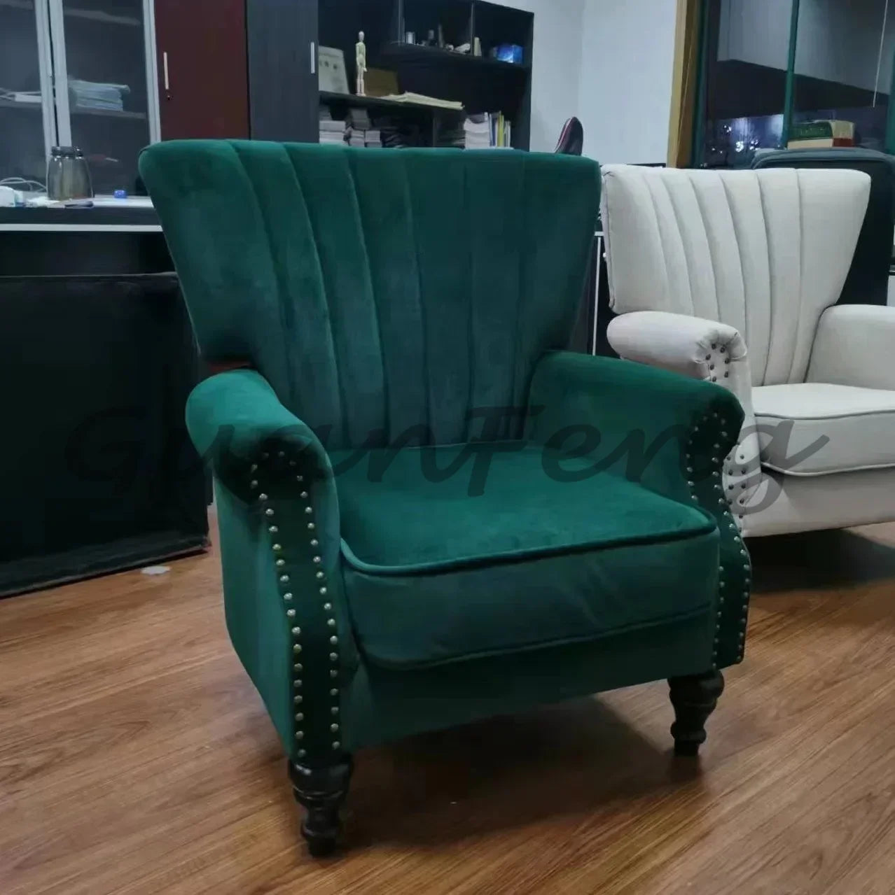 Tufted Armchair Velvet Lounge Wing Chair Fauteuil Salon Vintage Wingback Chair for Living Room Bedroo