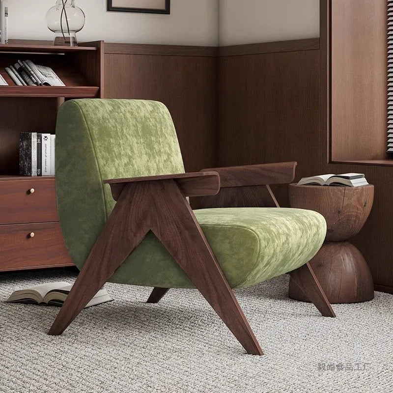 Wabi Wind Sofa Chair Single Homestay Living Room Balcony Bedroom Medieval Solid Wood Lazy Sofa Tiger Chair Leisure Chair