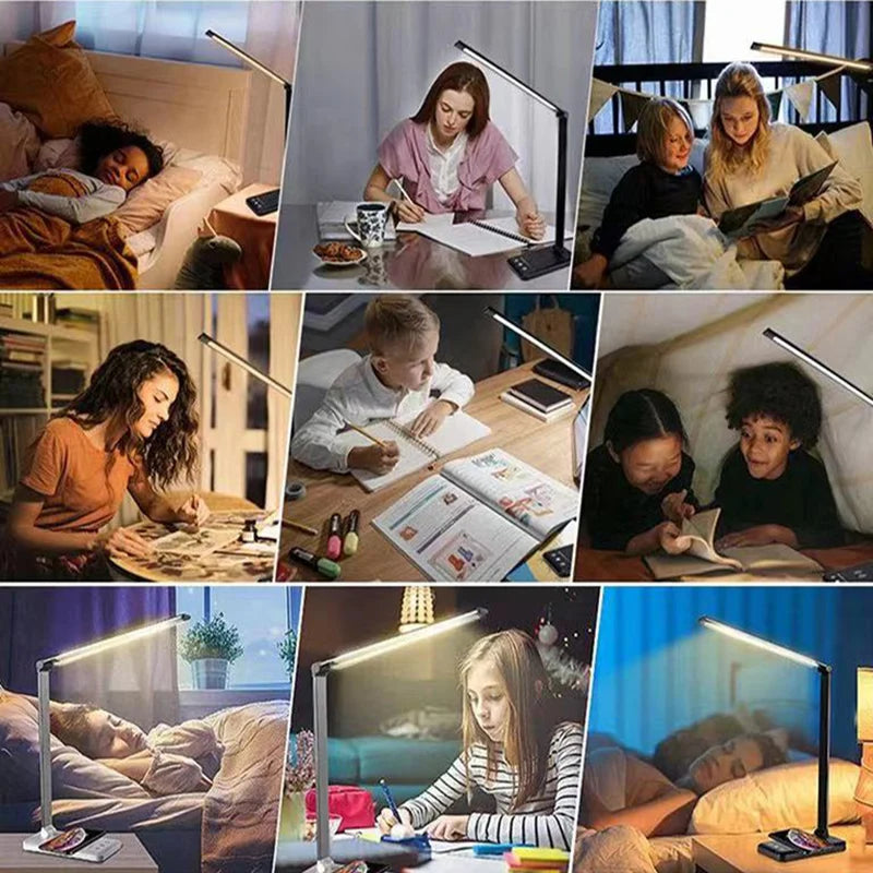 LED Metal Folding USB Desk Lamp, 5-Speed Dimming and Color Adjustment, Touch Reading Light, Eye Protection.