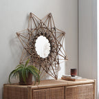 Retro Rattan Weaving Mirror Modern Simple Decorative Mirrors Stylish Designer Makeup Mirror Espejo Decorativo Home Decoration