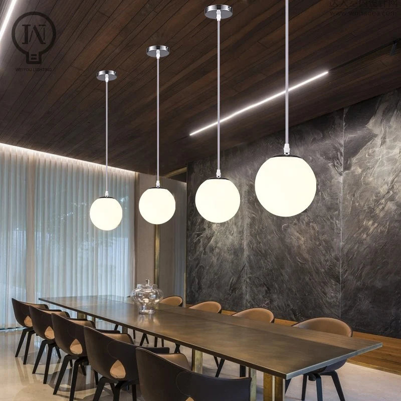 White Circular Glass Ball Pendant Light, Bar Restaurant Shop Decorative Light, Study Room Bedroom Light, Bar Desk Lamp
