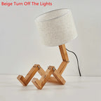 Modern Cloth Art Wood Desk Table Lamp Robot Shape Wooden Table Lamp Decor Luminaires Parlor Study Bedroom Night Light