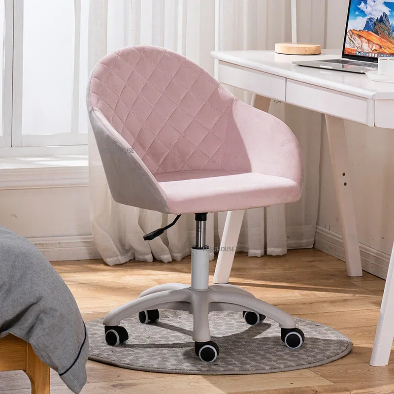 Nordic Furniture Velvet Office Chair for Office Student Study Lift Swivel Chair Home Comfortable Backrest Girl Pink Gaming Chair