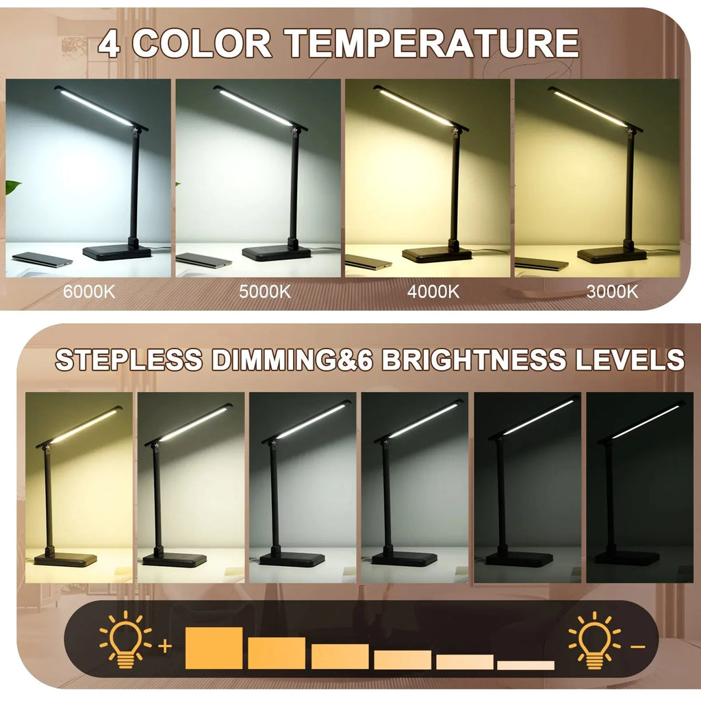 Folding Table Lamp QI Wireless Charging LED Desk Lamp Eye Protect Reading Book Lamp Touch Dimming Night Light
