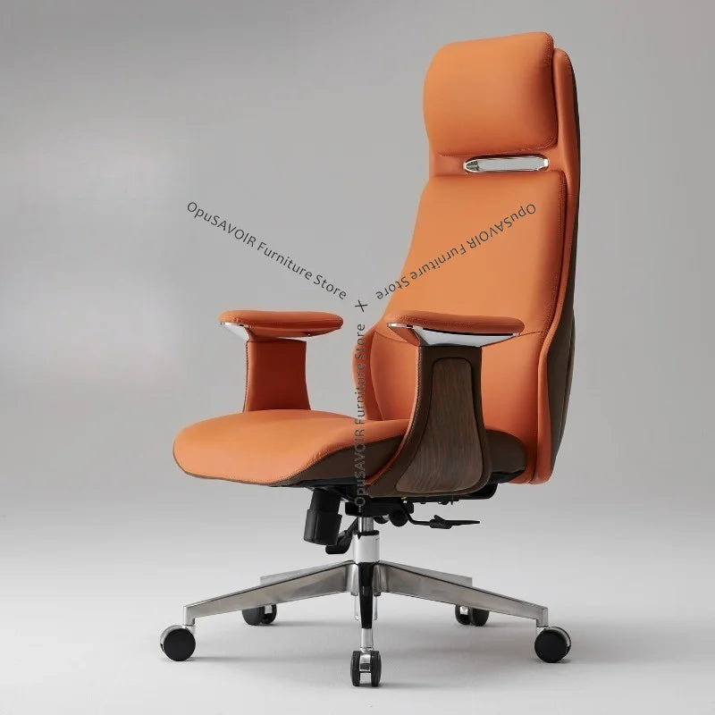 High-Back Genuine Leather Executive Swivel Chair - Ergonomic Office Desk Chair for Prolonged Sitting Home & Business Use JT40