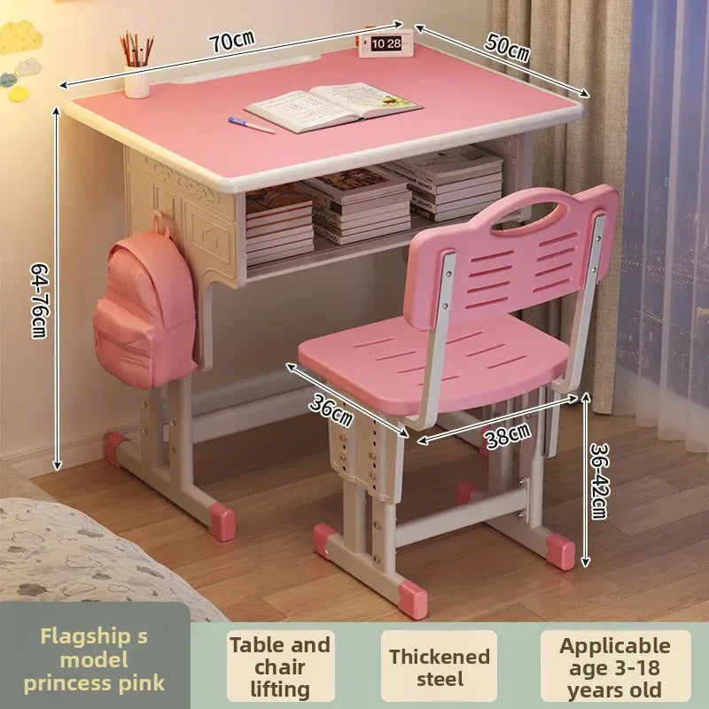 Children'S Study Student Desk and Chair Set Adjustable Height Writing Desk for Kids Home & School Standard & Pro Cushion Version