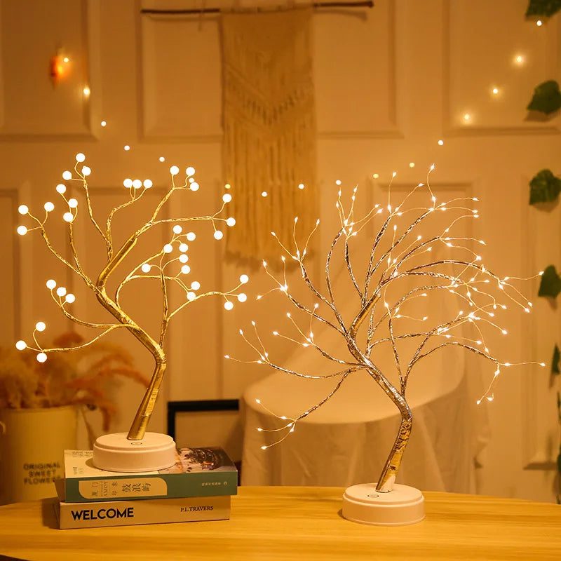 LED Birch Tabletop Bonsai Tree Night Light Christmas Decorate Lamp 8Modes Usb/Battery Bedside Room Decorative Fairy for Room