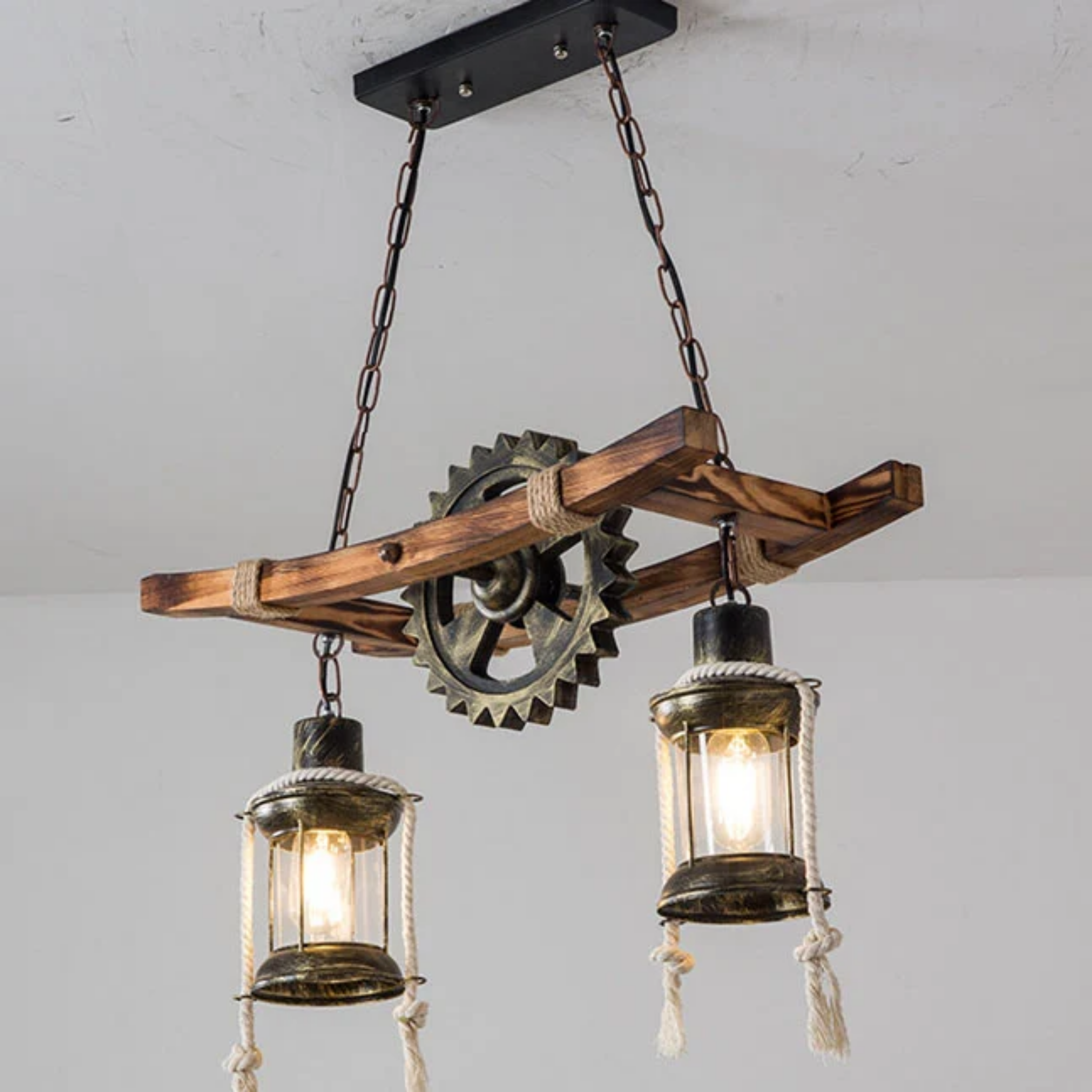 Side view of double glass pendant light
