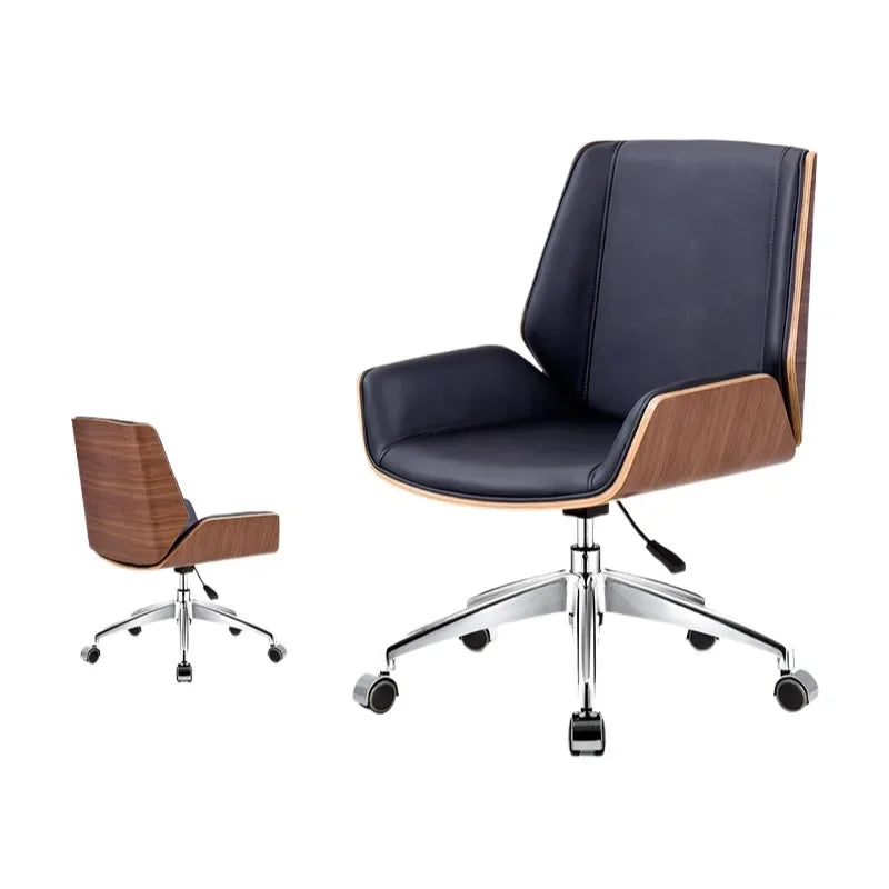 Luxury Leather Office Chair with Solid Wood Accent，Modern Swivel Executive Chair for Home Office Conference Room