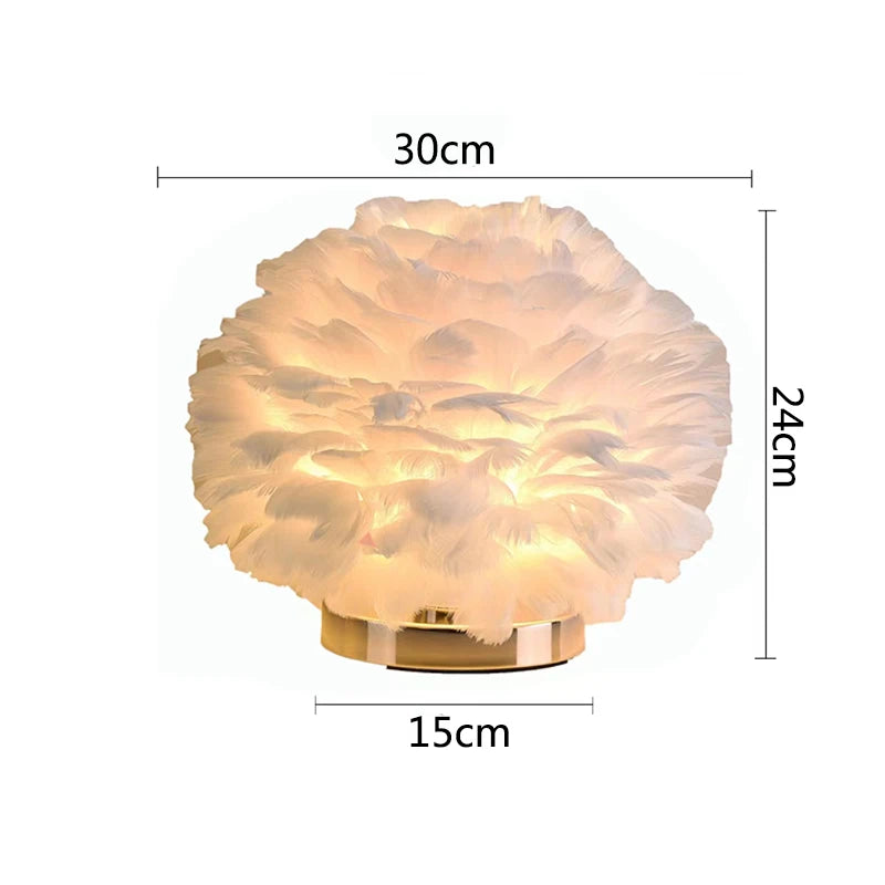 Feather Table Lamp Bedside Lamp Creative Feather Lampshade Home Living Room Bedroom Party Wedding Romantic Decoration