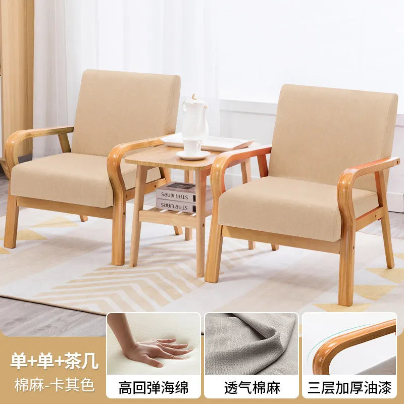 Fabric Combination Sofa Chair Single Casual Solid Wood Chair Living Room