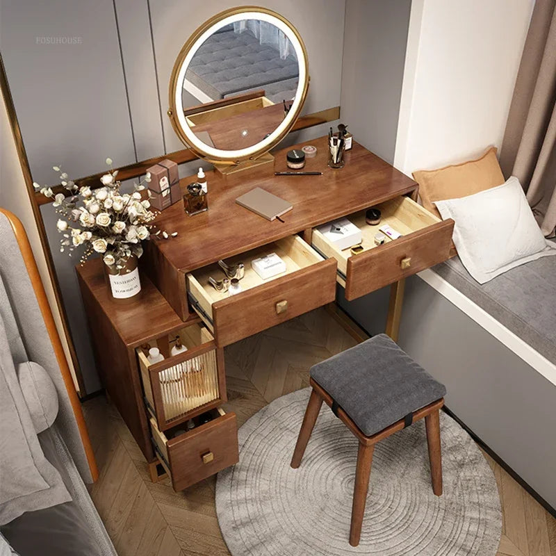 Simple Solid Wood Dressing Table for Bedroom Small Convenient Storage Integrated Dresser Chinese Creative Dressers for Hotel A