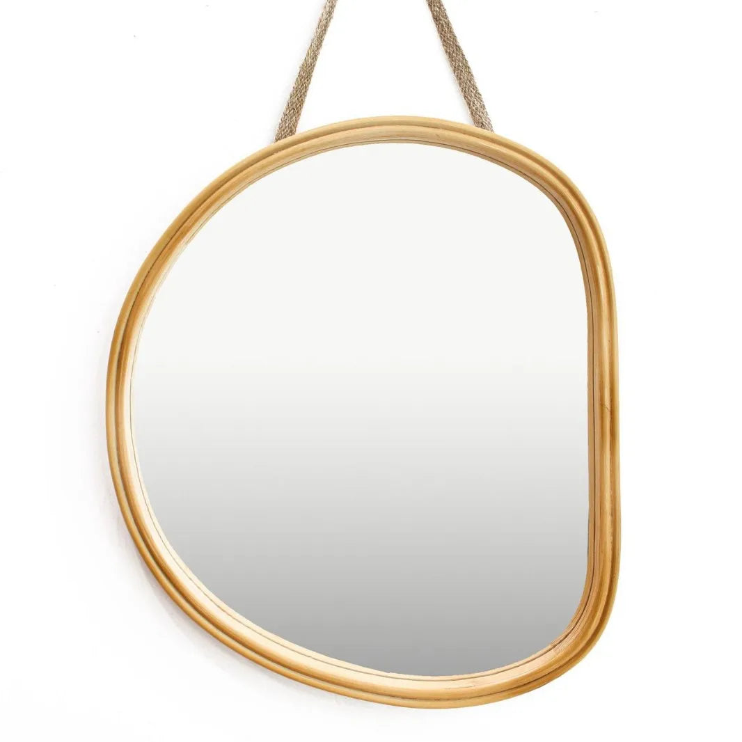 Japanese Style Wooden Wall Mirror for Bathroom Bamboo Rattan Vanity Irregular Frame Mirror Washroom Decoration Home Decor