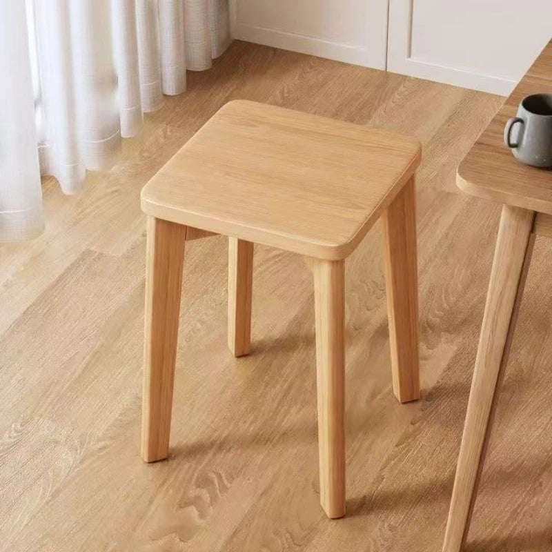 Household Restaurant Solid Wood Stool Living Room Stack Dining Chair Walnut Color Square Stool Modern Simplicity Makeup Stool