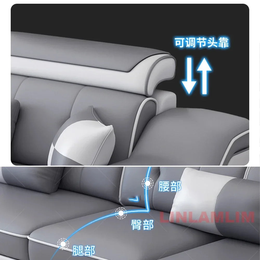Modern Scientific Fabric Sectional Sofa Set with Chaise Lounge, Bluetooth Speakers, USB Charging Ports for Living Room