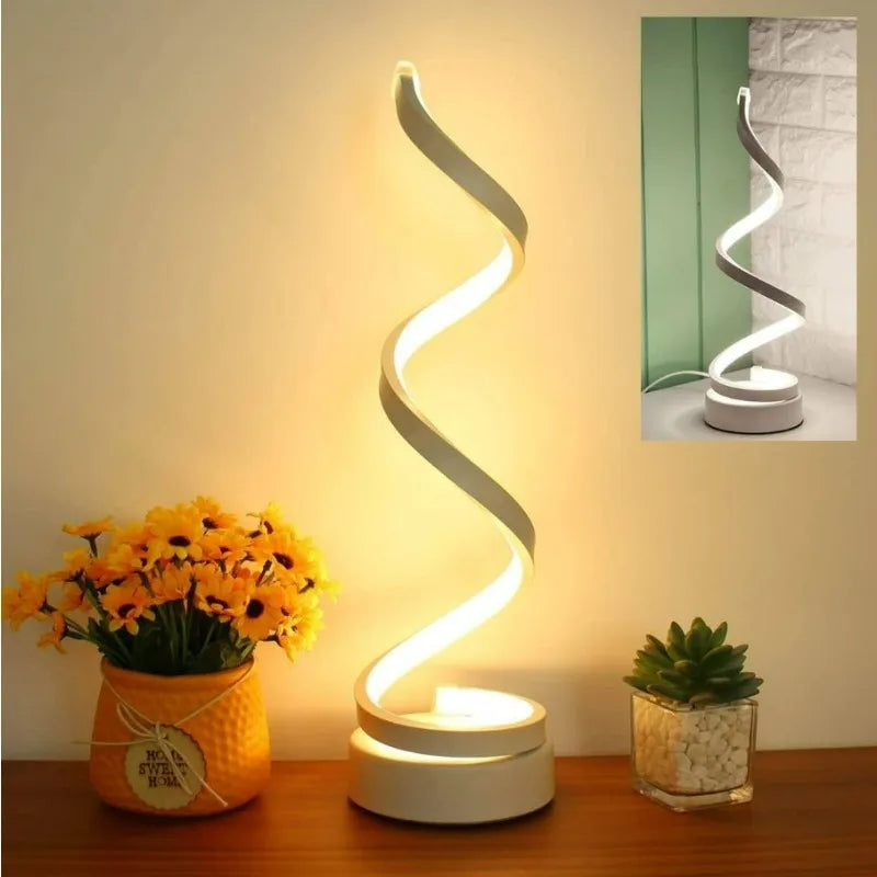 Modern Led Strip Spiral Table Lamp Night Light Dimmable 3 Color Bedside Lamp Desk Light for Bedroom Decoration Cute Light Lamp