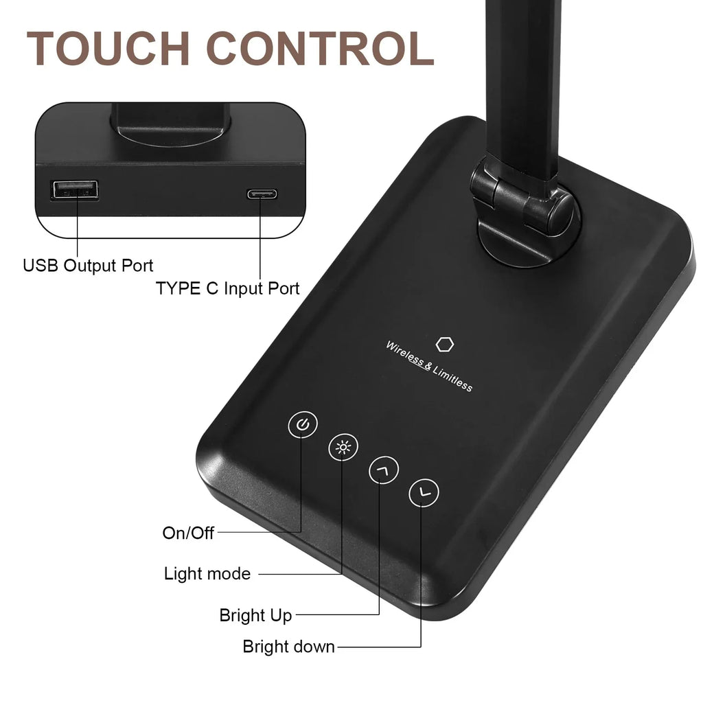 Folding Table Lamp QI Wireless Charging LED Desk Lamp Eye Protect Reading Book Lamp Touch Dimming Night Light