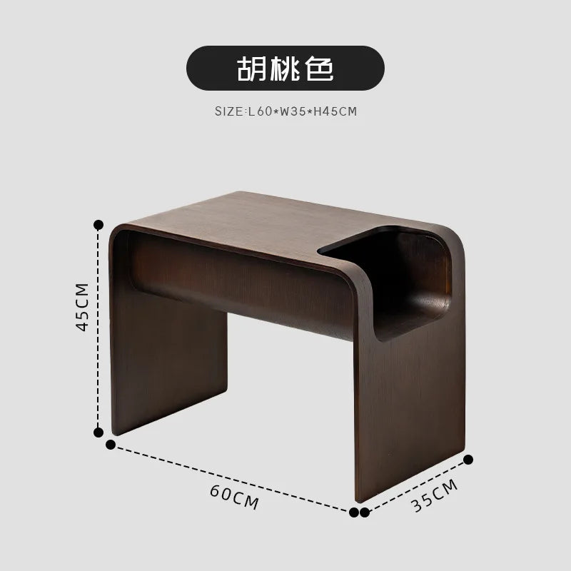 MOMO Nordic Solid Wood C-Shaped Sofa Side Table Wabi-Sabi Style Danish Designer Magazine Holder Modern Small Cabinet
