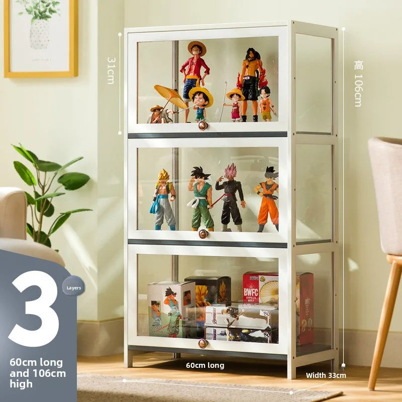 Figure Display Cabinet Imitation Glass Transparent Dust-Proof Display Cabinet Lego Toys Acrylic Storage Box Bookcase Shelf